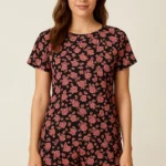Floral Print Top & Shorts Set in Black - Rayon