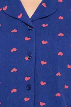 Heart Print Button Down Shirt & Shorts Set in Dark Blue - 100% Cotton - Image 5