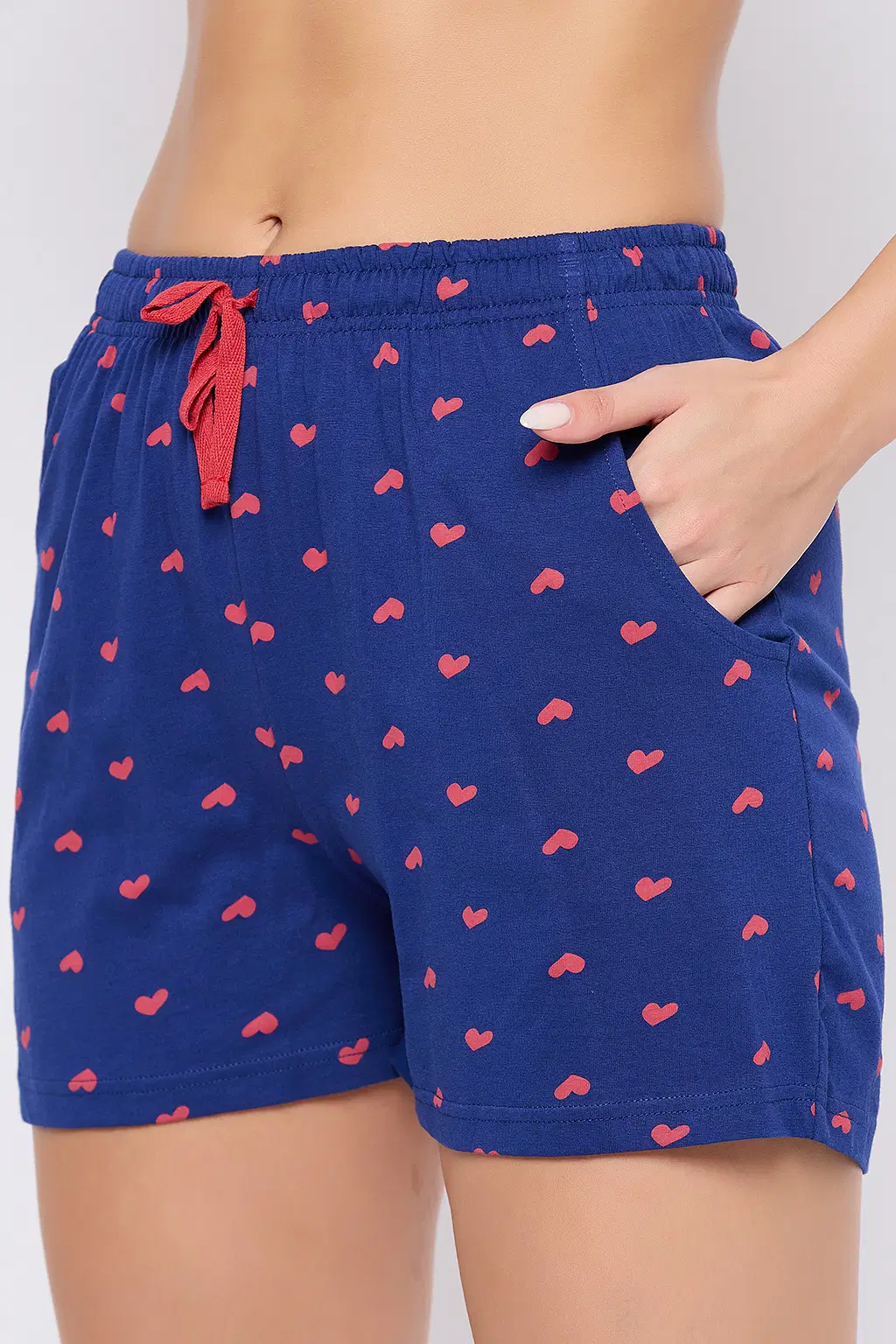 clovia-picture-ls0094f08-840176 Heart Print Button Down Shirt & Shorts Set in Dark Blue - 100% Cotton - Image 6