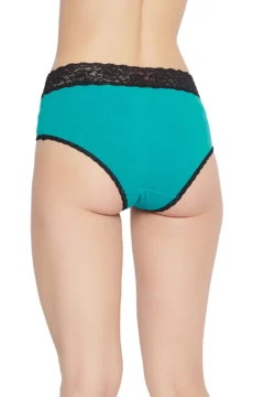 Mid Waist Hipster Panty in Teal with Lace Waist - Cotton - Image 4