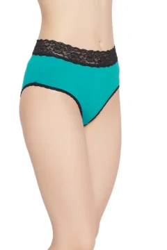 Mid Waist Hipster Panty in Teal with Lace Waist - Cotton - Image 3