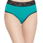 Mid Waist Hipster Panty in Teal with Lace Waist - Cotton