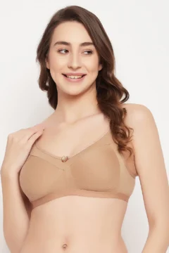 Non-Padded Non-Wired Full Coverage Bra in Beige - Cotton - Image 2