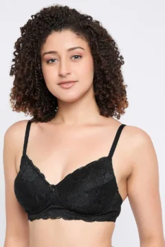 Non-Padded Non-Wired Full Coverage Bra in Black - Cotton - Image 3