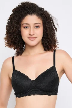 Non-Padded Non-Wired Full Coverage Bra in Black - Cotton - Image 2