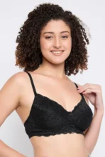 Non-Padded Non-Wired Full Coverage Bra in Black - Cotton