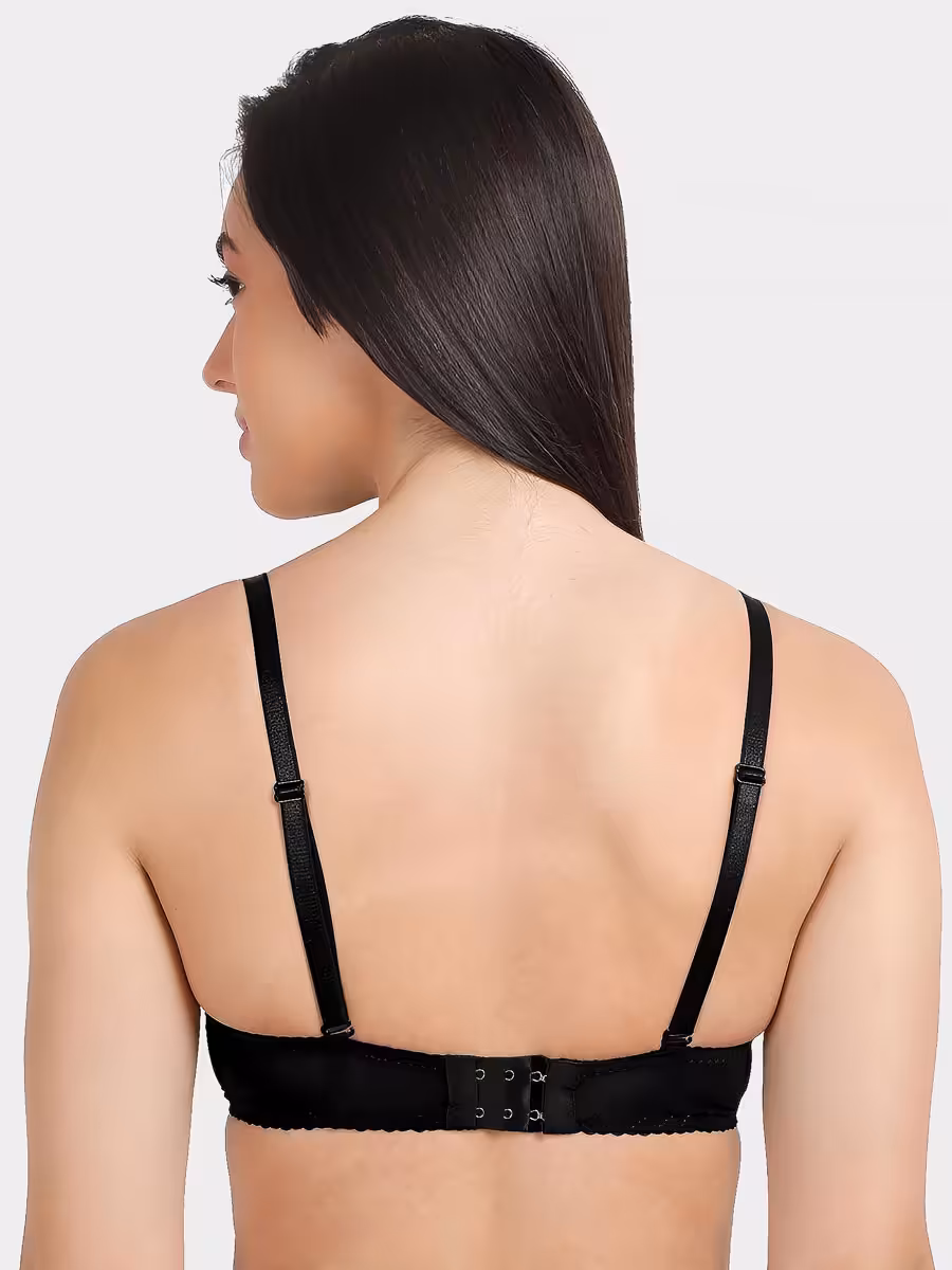 s020f-blackbeauty-back_1 Non-Padded Non-Wired Full Coverage Bra in Black - Cotton - Image 3