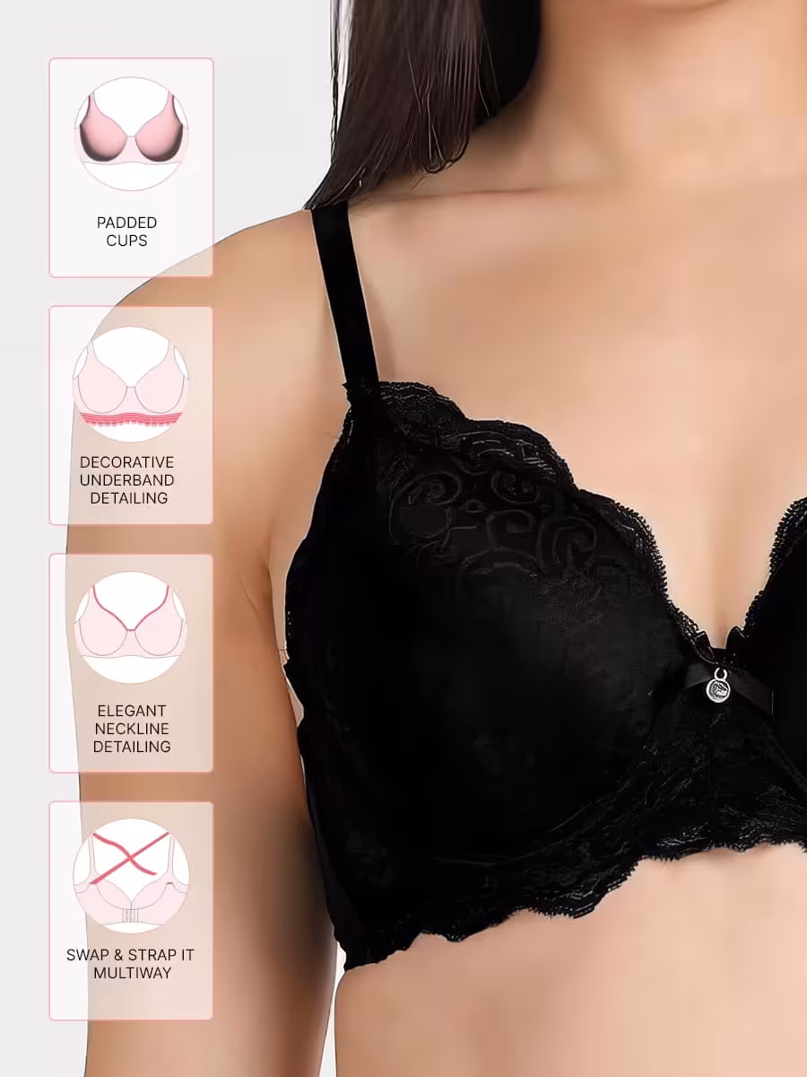 s020f-blackbeauty-fea Non-Padded Non-Wired Full Coverage Bra in Black - Cotton - Image 4