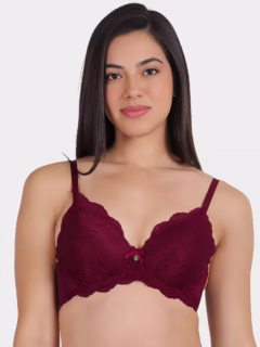 Non-Padded Non-Wired Full Coverage Bra in Cherry - Cotton - Image 2