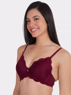 Non-Padded Non-Wired Full Coverage Bra in Cherry - Cotton