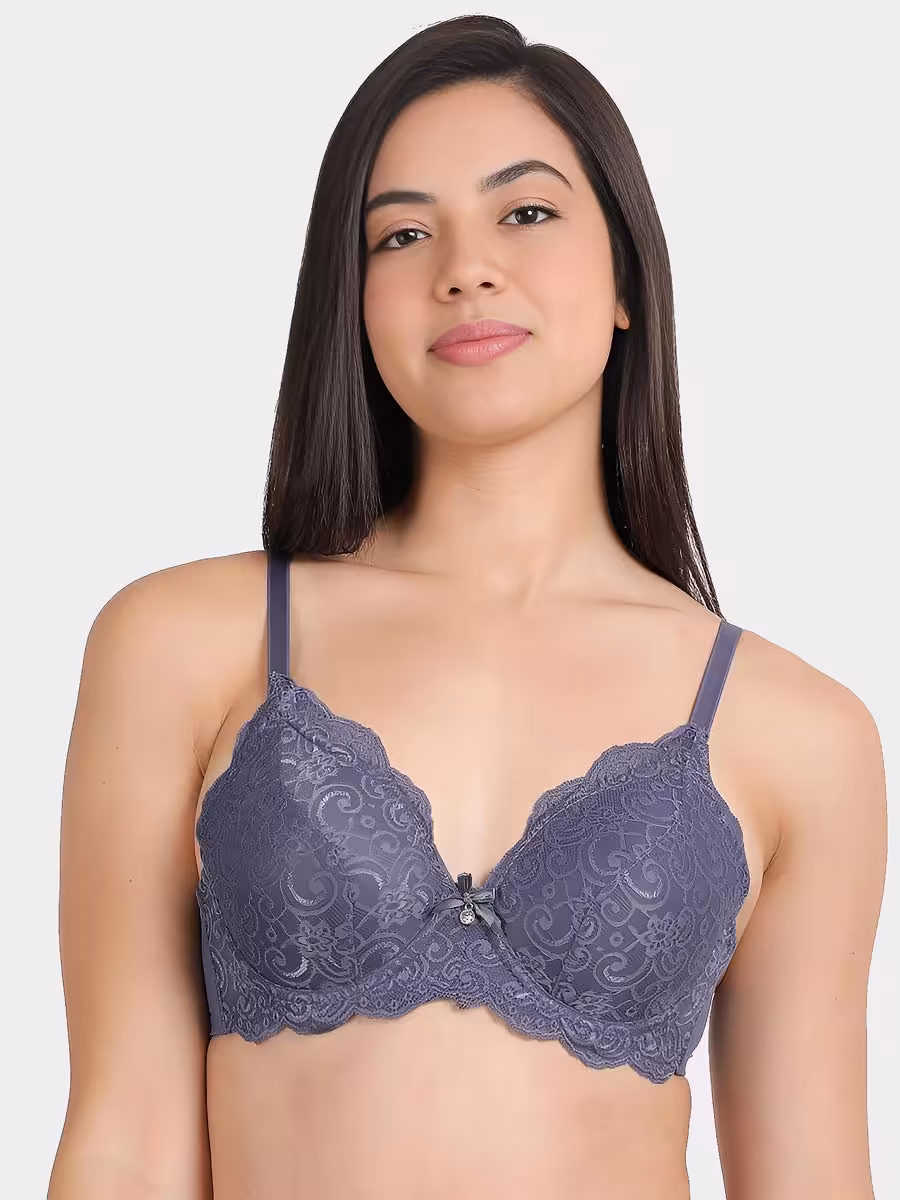 s020f-smokeyplum-front_1 Non-Padded Non-Wired Full Coverage Bra in Purple - Cotton - Image 2