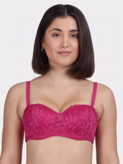 Non-Padded Non-Wired Full Coverage Bra in Magenta - Cotton