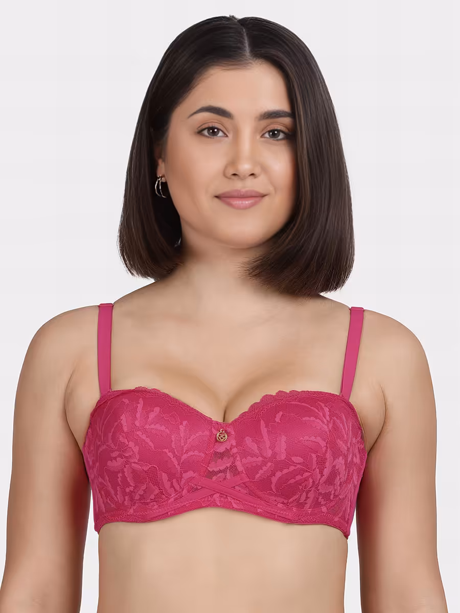 sab2323-fuschia-front_1 Non-Padded Non-Wired Full Coverage Bra in Magenta - Cotton - Image 1
