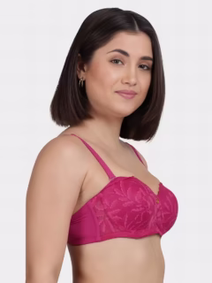 Non-Padded Non-Wired Full Coverage Bra in Magenta - Cotton - Image 2