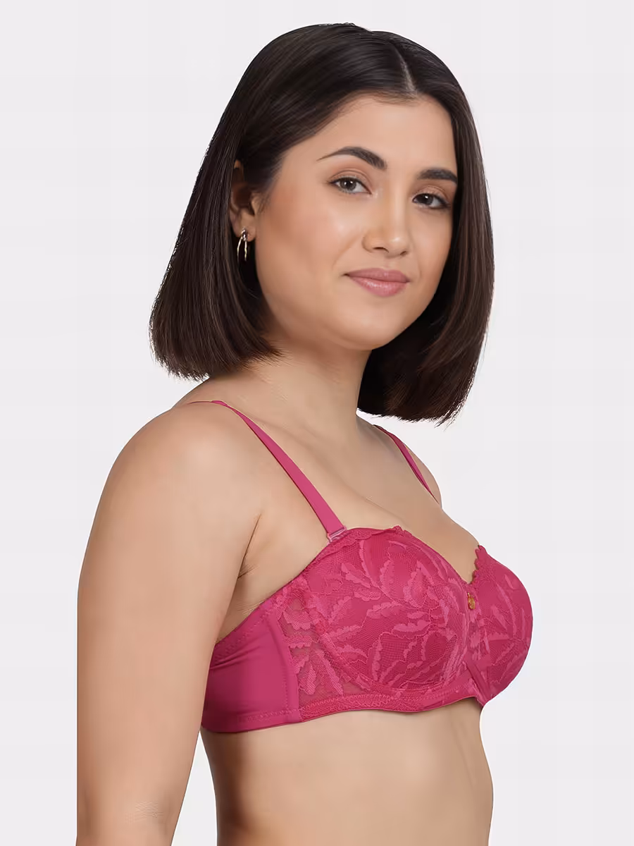 sab2323-fuschia-side Non-Padded Non-Wired Full Coverage Bra in Magenta - Cotton - Image 2